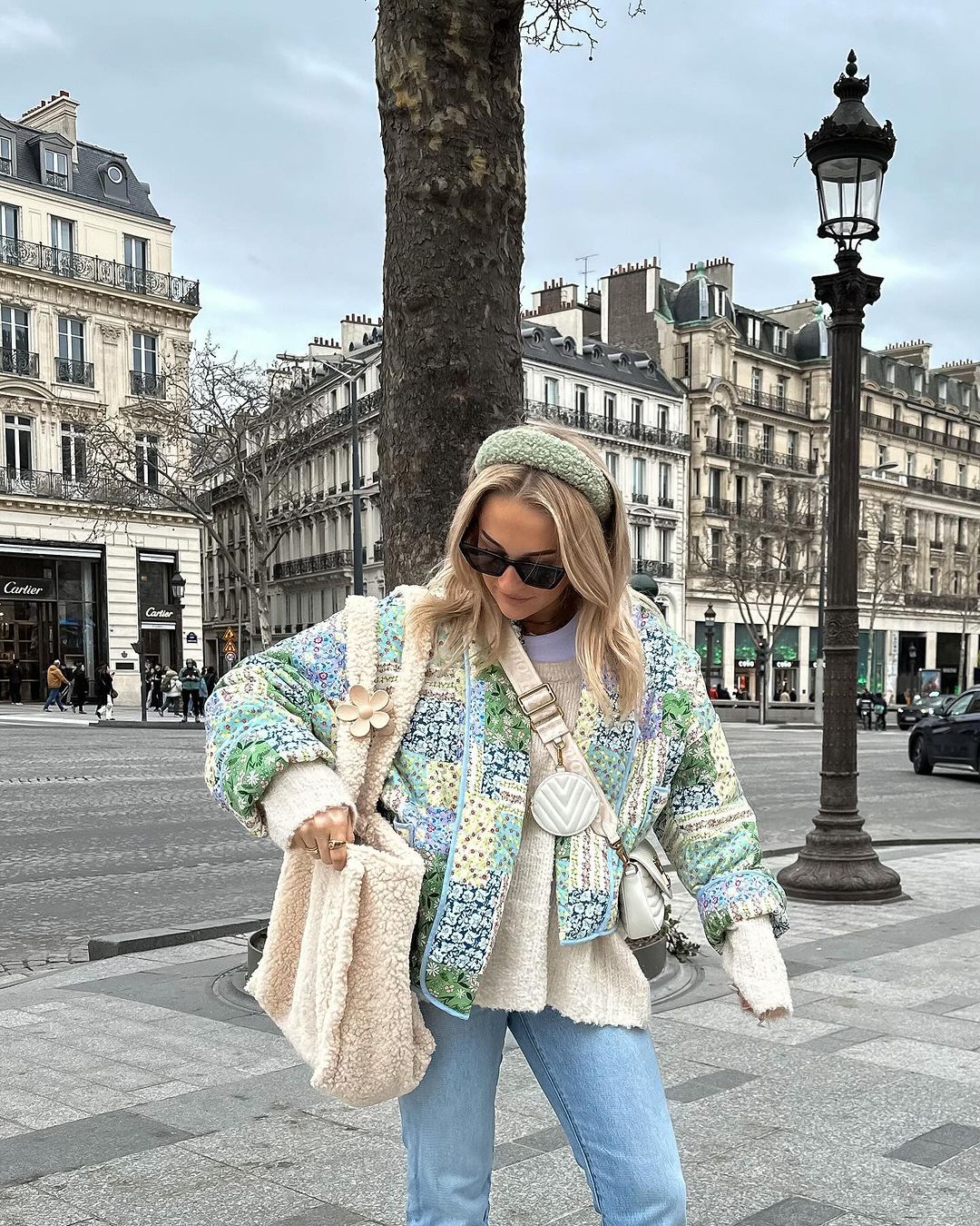Jacket with Floral Print, Patchwork and Pockets