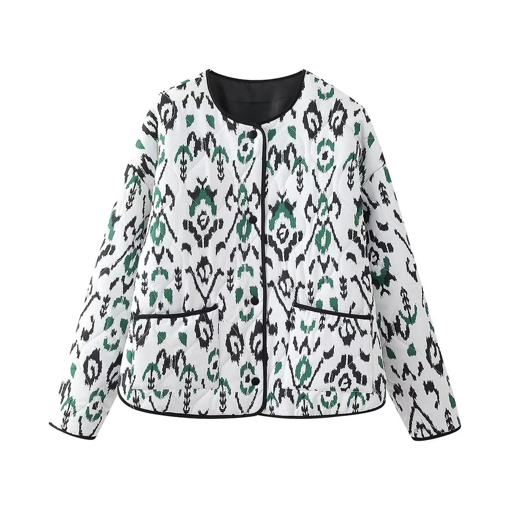 Quilted Jacket with Geometric Pattern and Relaxed Fit