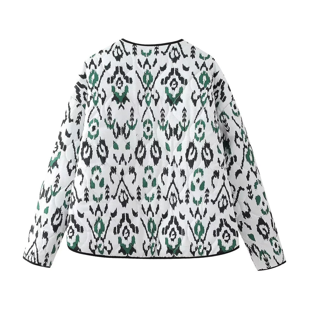 Quilted Jacket with Geometric Pattern and Relaxed Fit