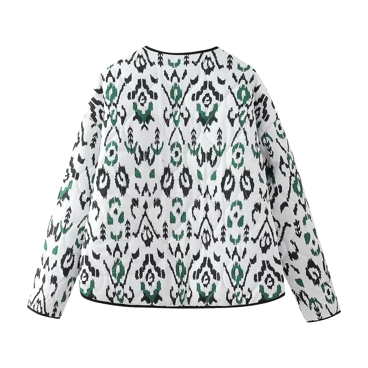 Quilted Jacket with Geometric Pattern and Relaxed Fit