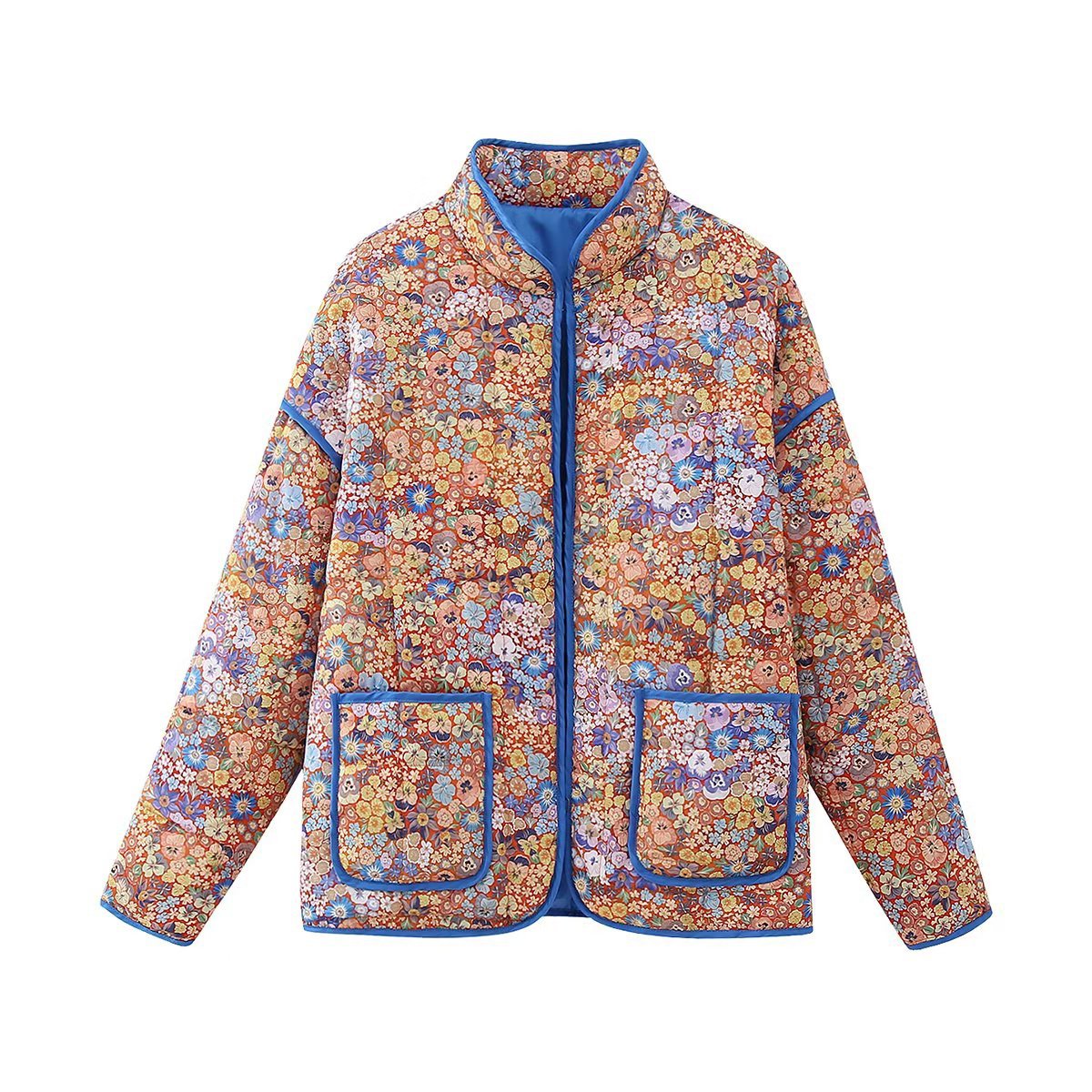 Jacket with Floral Print, Pockets and Drop Shoulders in Purple