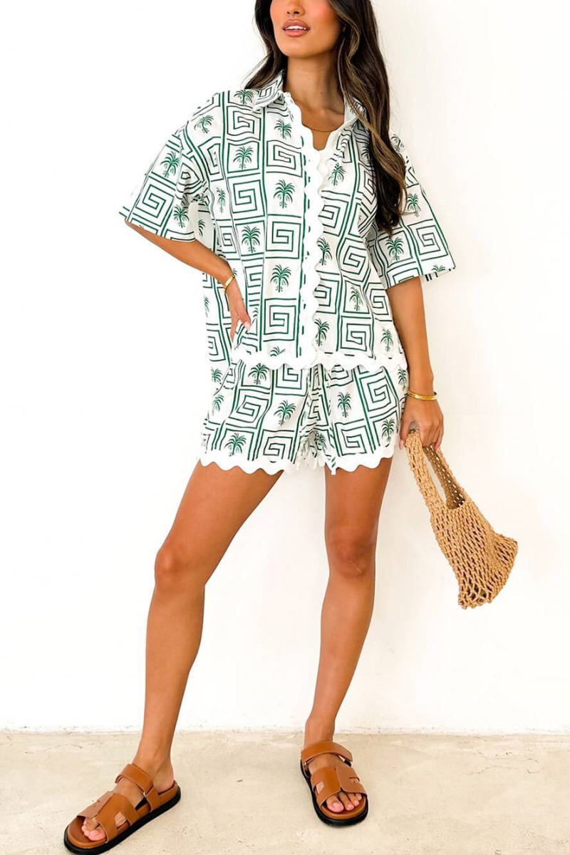 Shirt Collar Summer Botanical Print Vacation Relaxed Set