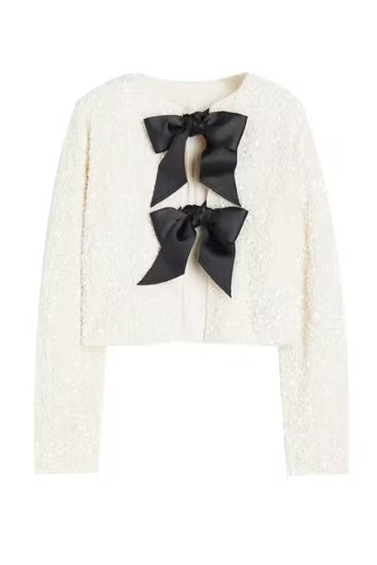 Modern Tie-front Sequined Jacket