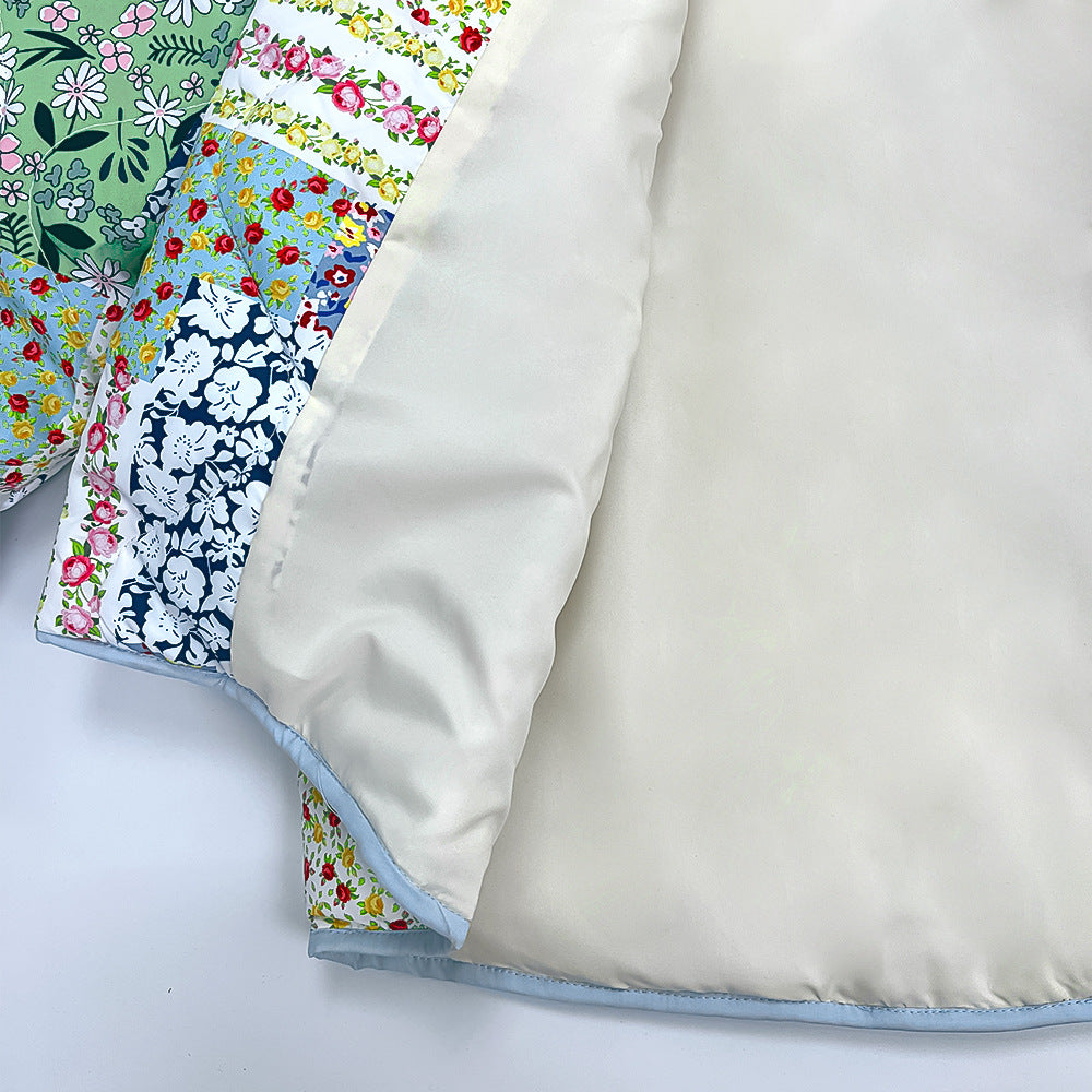 Jacket with Floral Print, Patchwork and Pockets