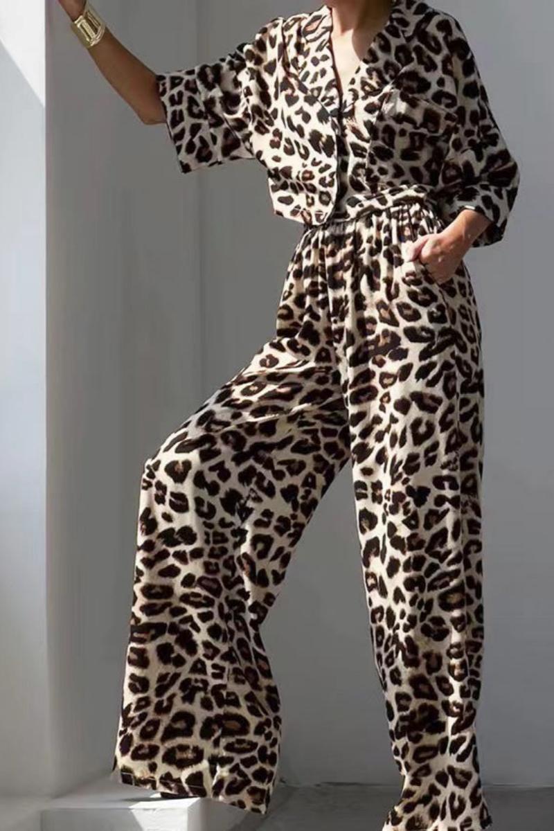 Leopard Print Top And Trousers Set
