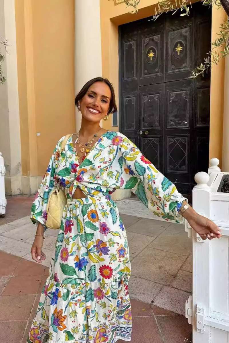 Modern Lantern Sleeve Print Dress