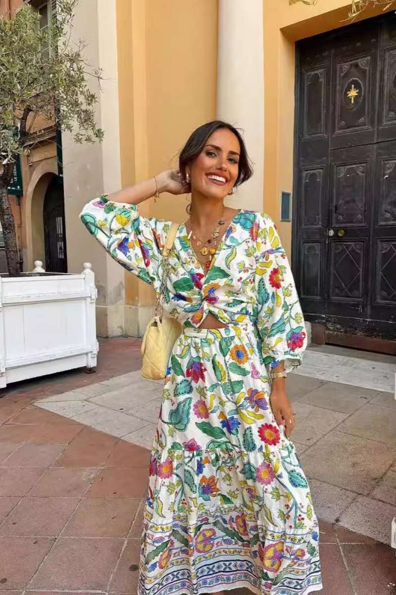 Modern Lantern Sleeve Print Dress