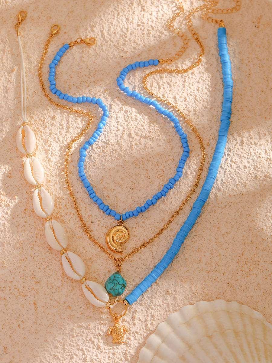 Statement Bora Bora Shell Bead Multi-Layer Necklace Gold
