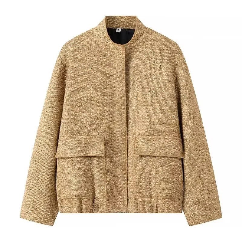 Modern Sequined Small Stand Collar Jacket