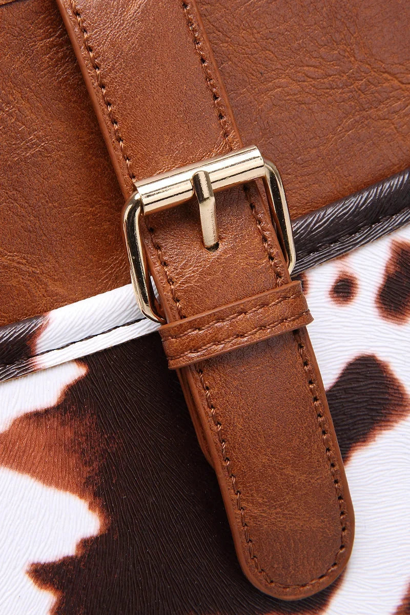 Modern Western Cowboy Style Brown Cow Print Crossbody Bag