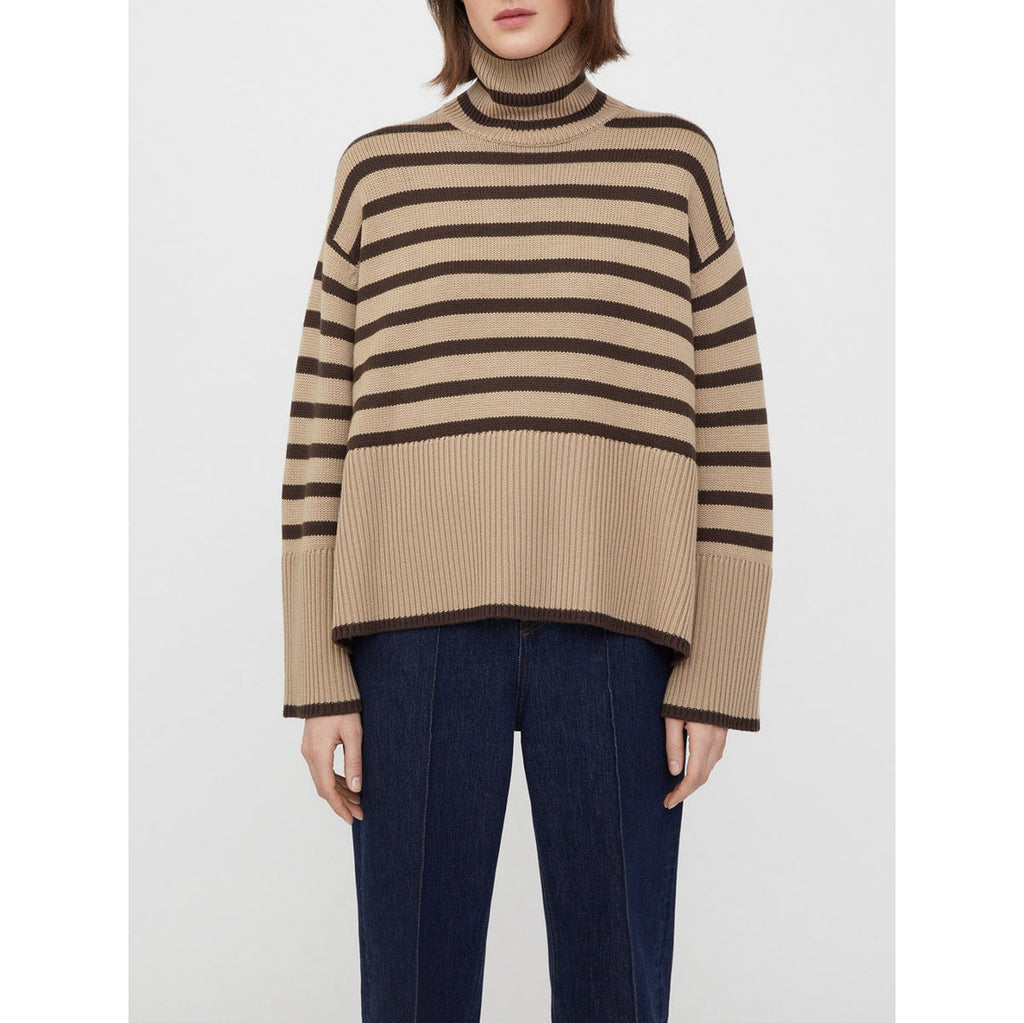 Turtleneck Striped Knit Sweater
