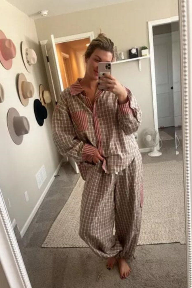 Coordinated Sky Blue Loose Splice Pajama Set
