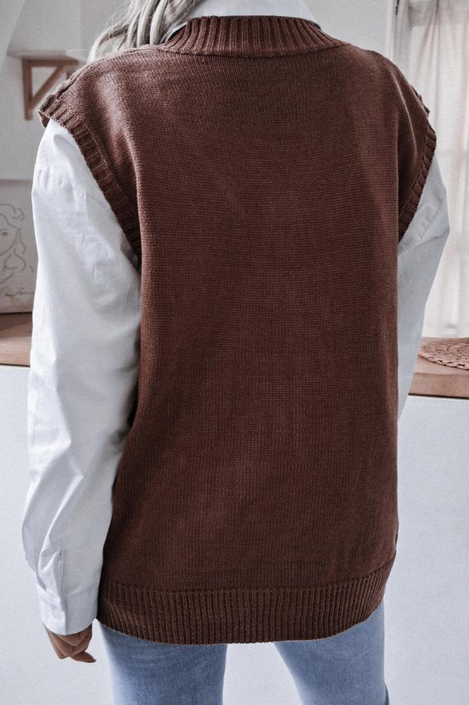 Solid Geometric Knit Sweater Vest