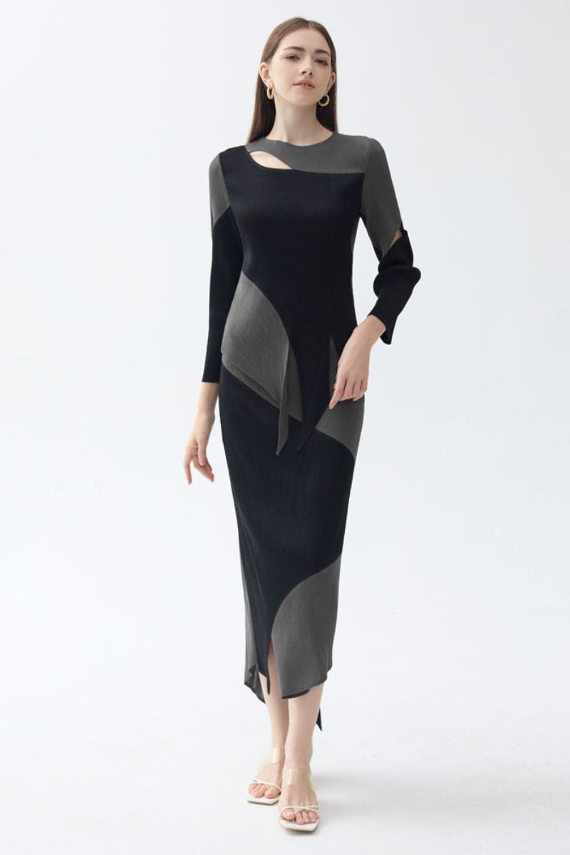 Stylish Patchwork Pleated Irregular Skirt Set