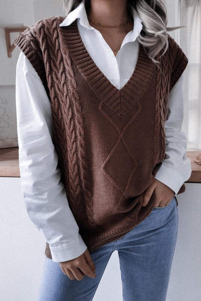 Solid Geometric Knit Sweater Vest