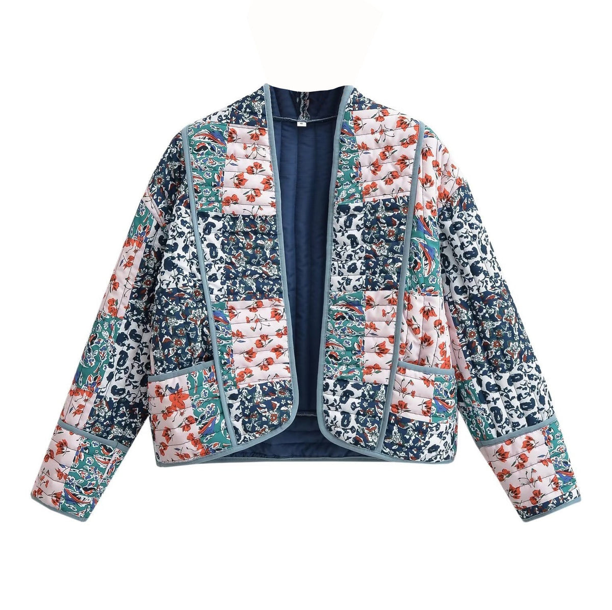 Jacket with Patchwork, Drop Shoulders and Print