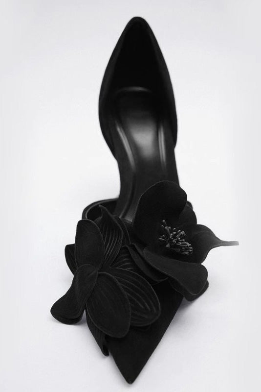 Modern Flower Embellished Pointed High Heels