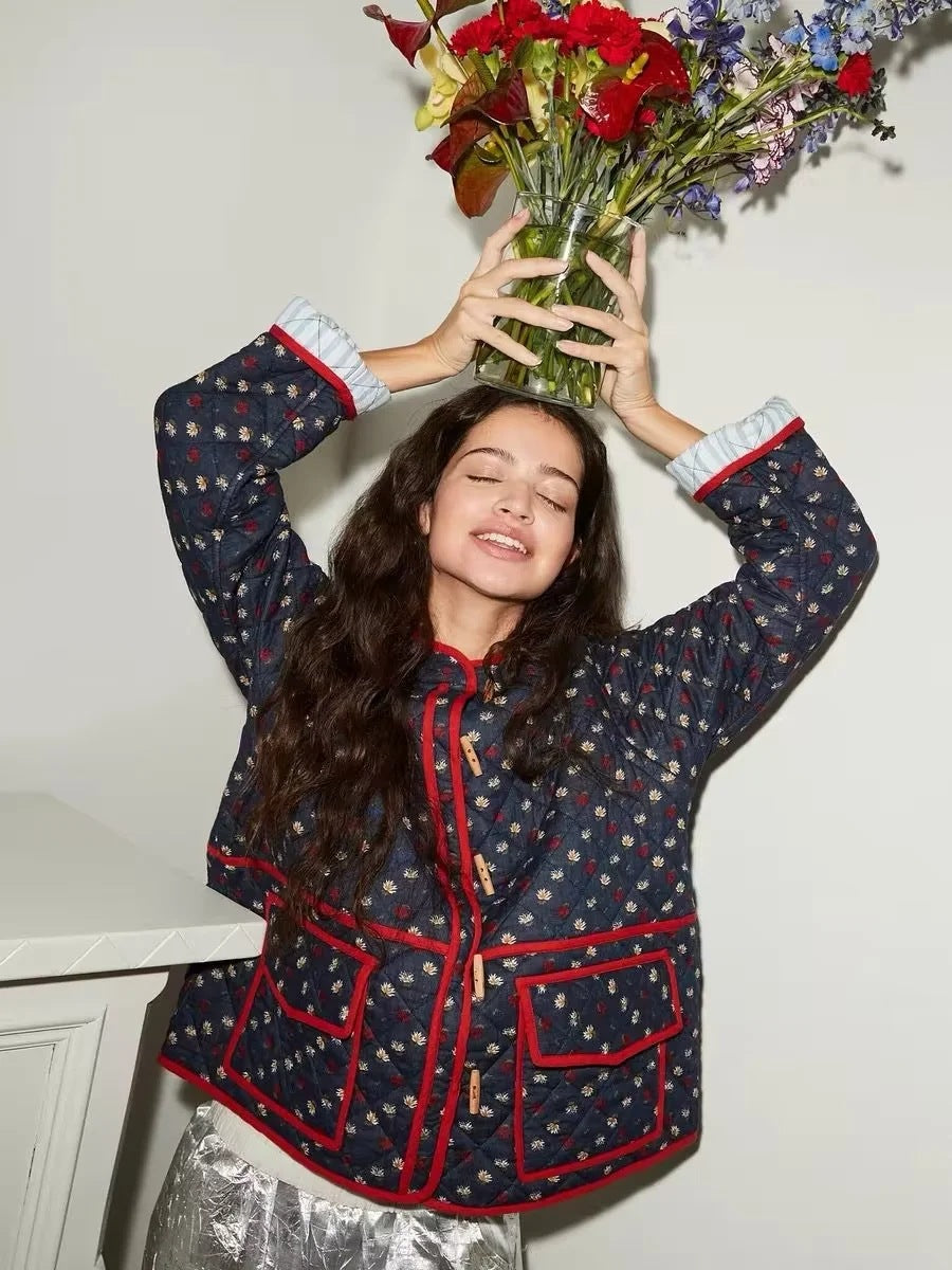 Denim Jacket with Floral Print and Patchwork