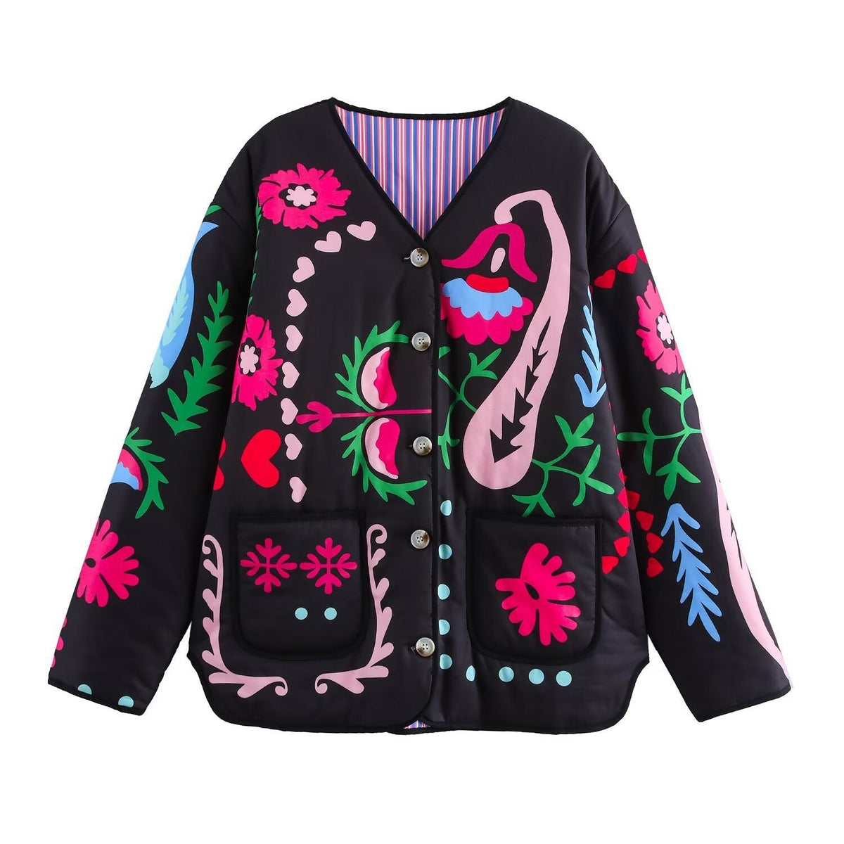 Denim Jacket with Graffiti Print and Pockets