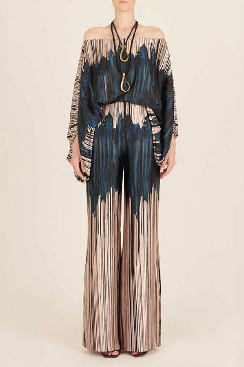 Coordinated Abstract Waves Two-Piece Set - Blue-Brown