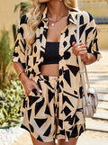 Zara - Two-Piece Short Set with Geometric Print in Black and Brown