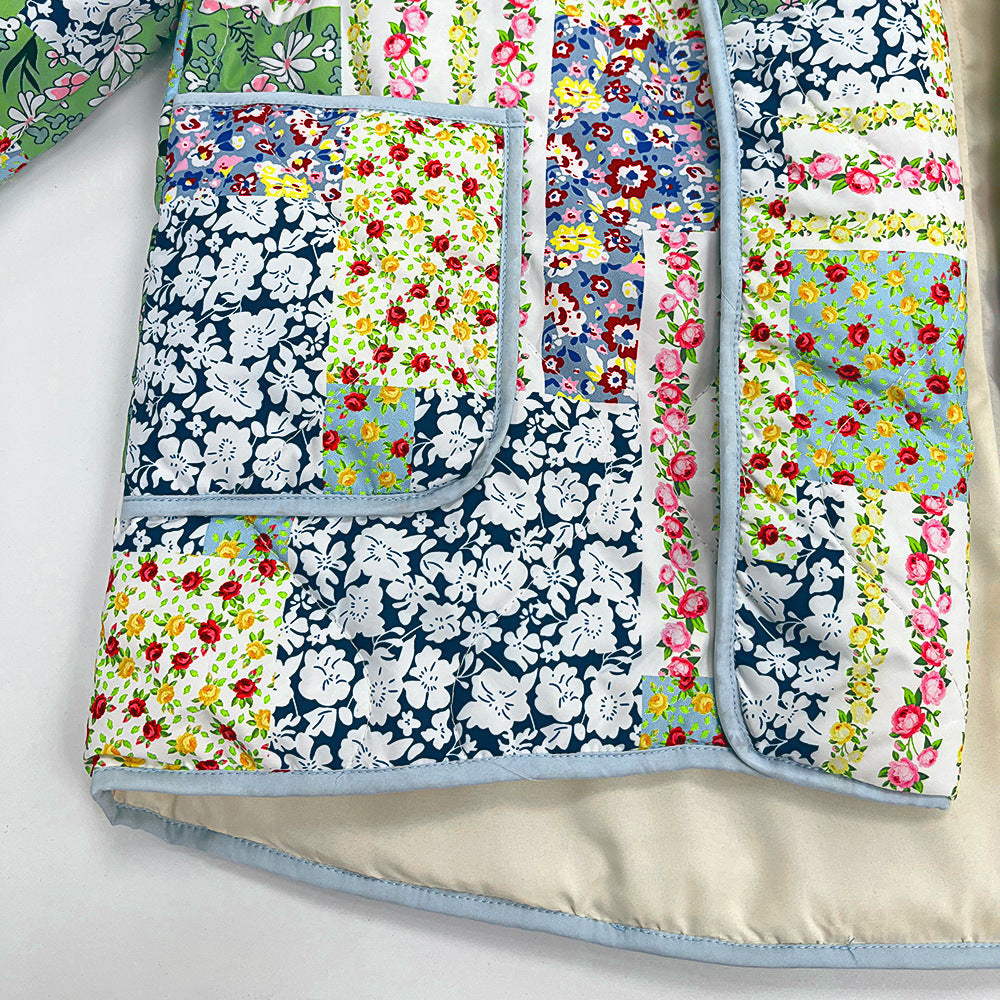 Jacket with Floral Print, Patchwork and Pockets