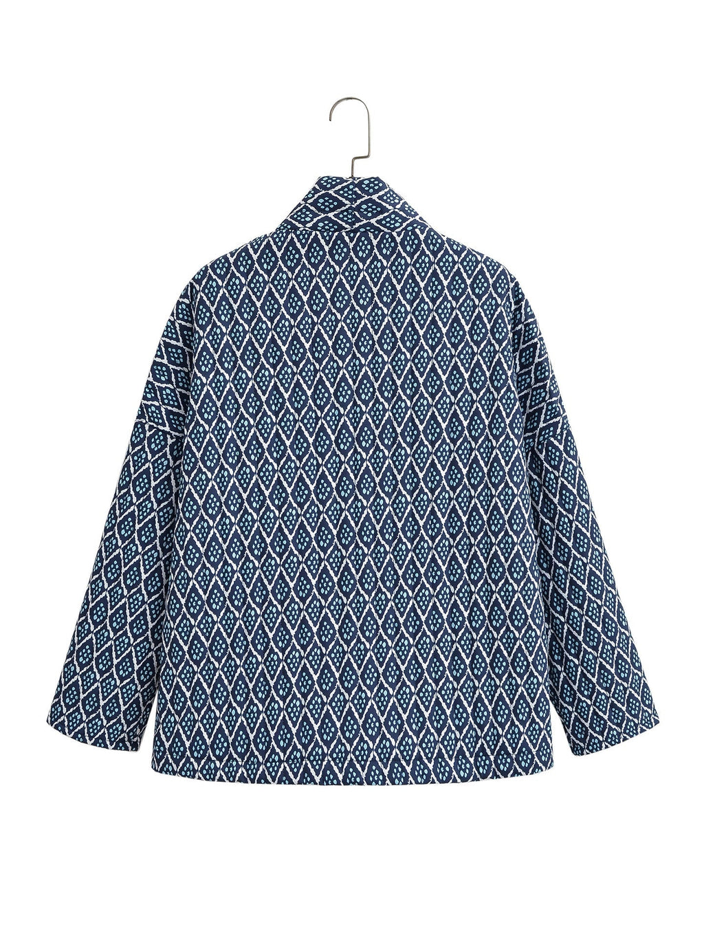 Quilted Jacket with Floral Print, Geometric Pattern and Pockets