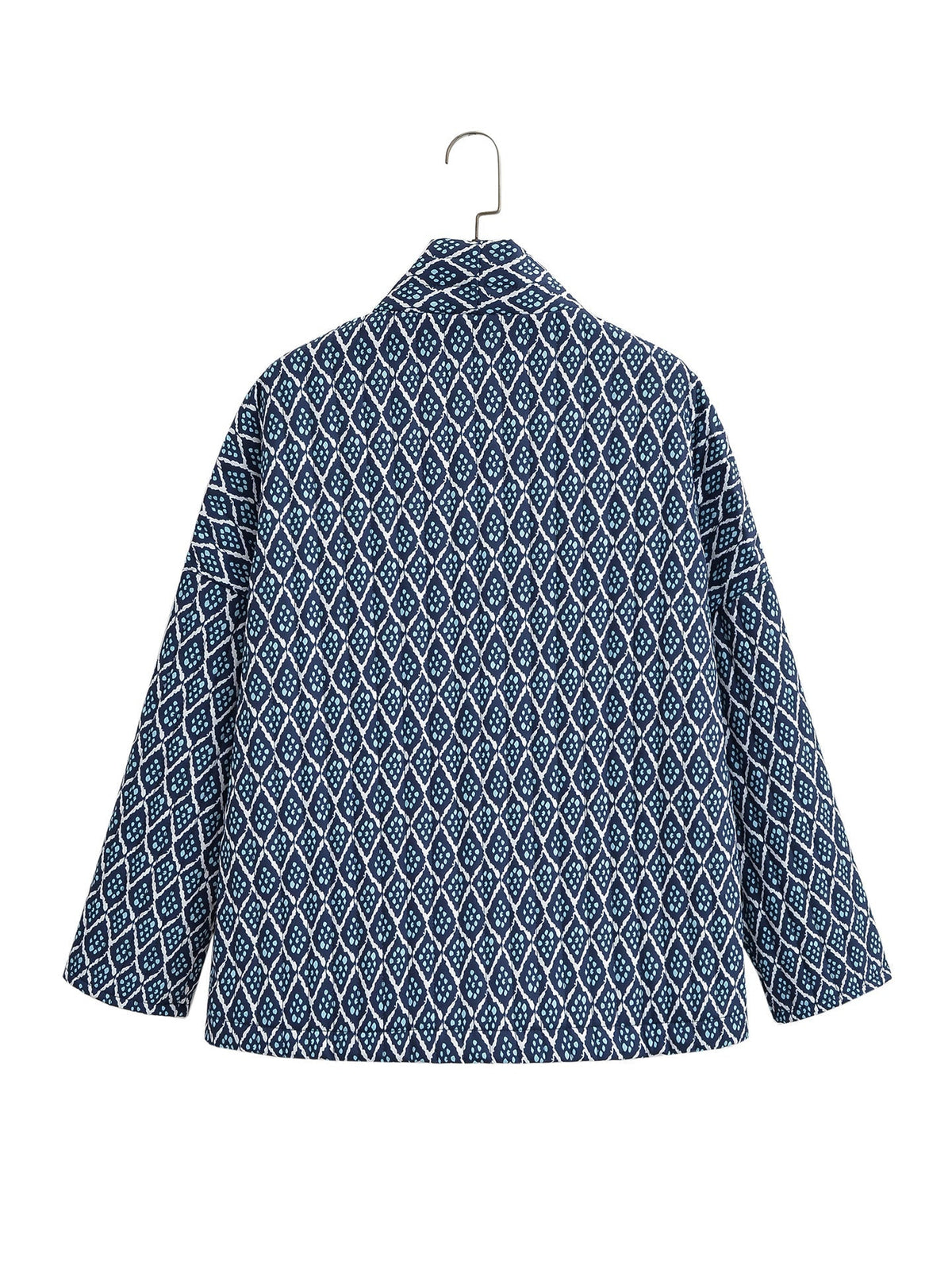 Quilted Jacket with Floral Print, Geometric Pattern and Pockets
