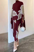 Refined Flower Turtleneck Skirt Suit