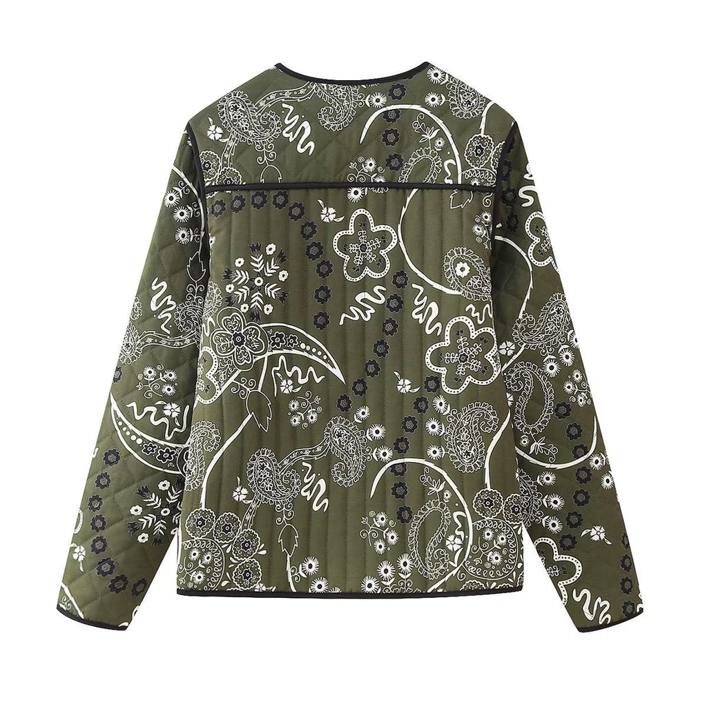 Quilted Jacket with Floral Print and Ethnic Print