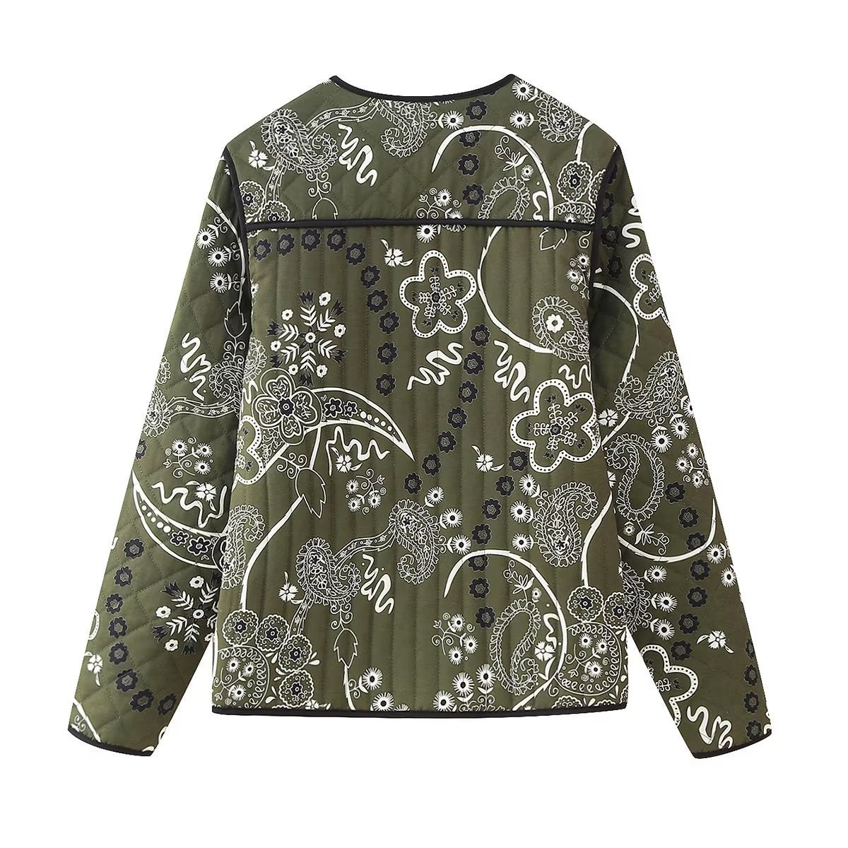 Quilted Jacket with Floral Print and Ethnic Print