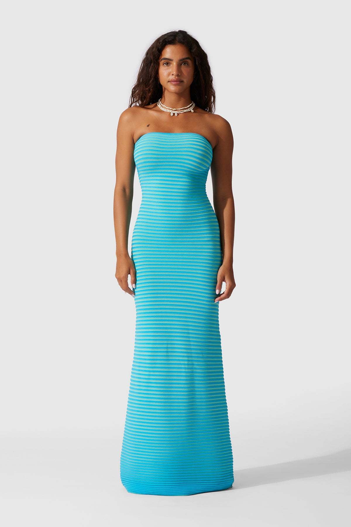 Adela Sleeveless Strip Knit Maxi-Length Dress