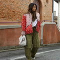 Quilted Jacket with Floral Print and Ethnic Print in Quilted Design