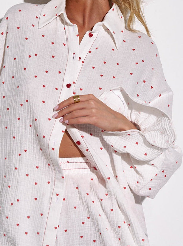Angie - Shorts and Long-Sleeve Top Set with Heart Print