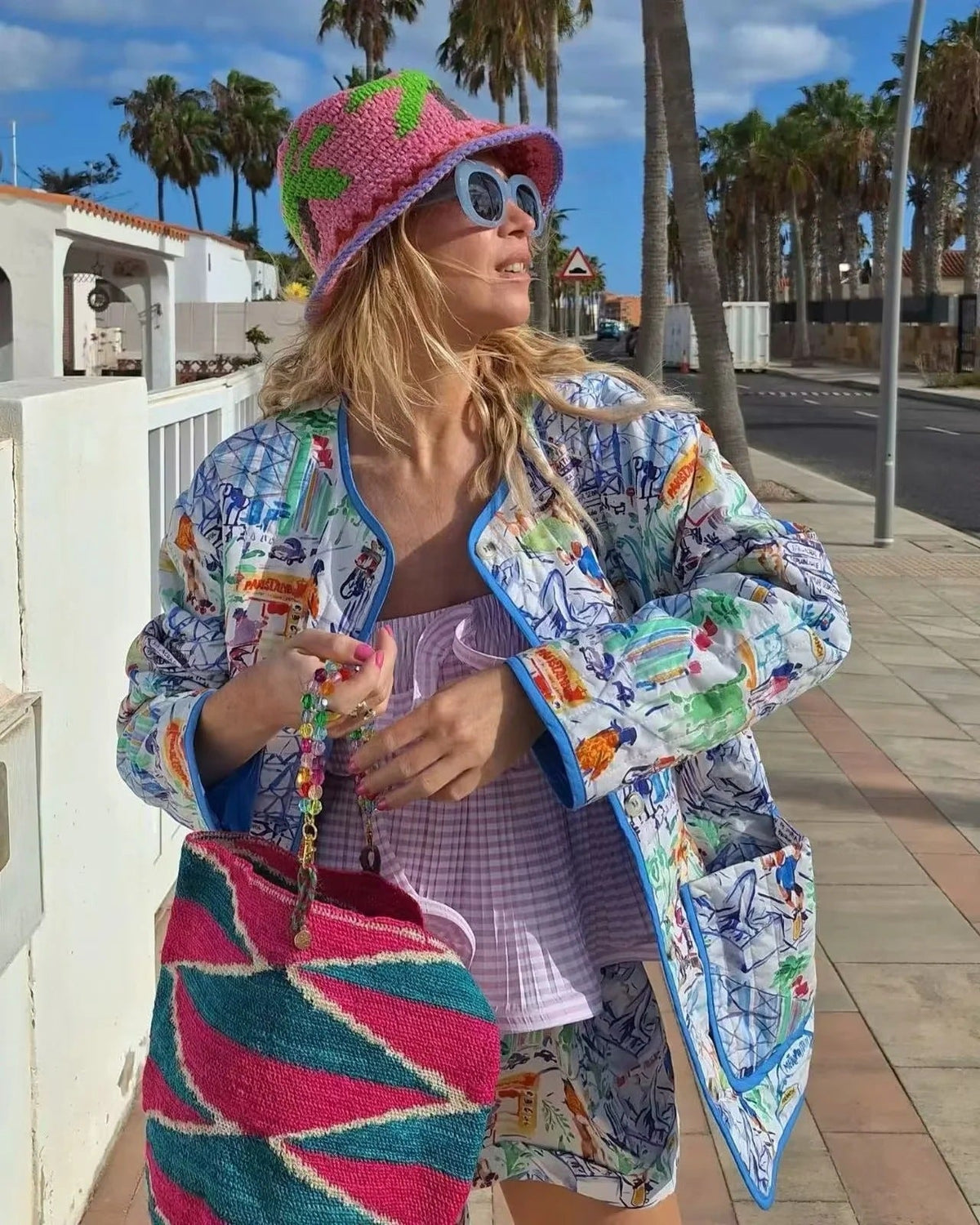 Jacket and Shorts with Graffiti Print