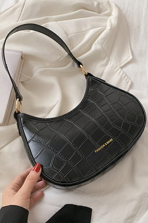 Modern Black Croc Mini Hobo Bag