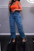 Trendy Multi-Pocket Denim Cargo Pants