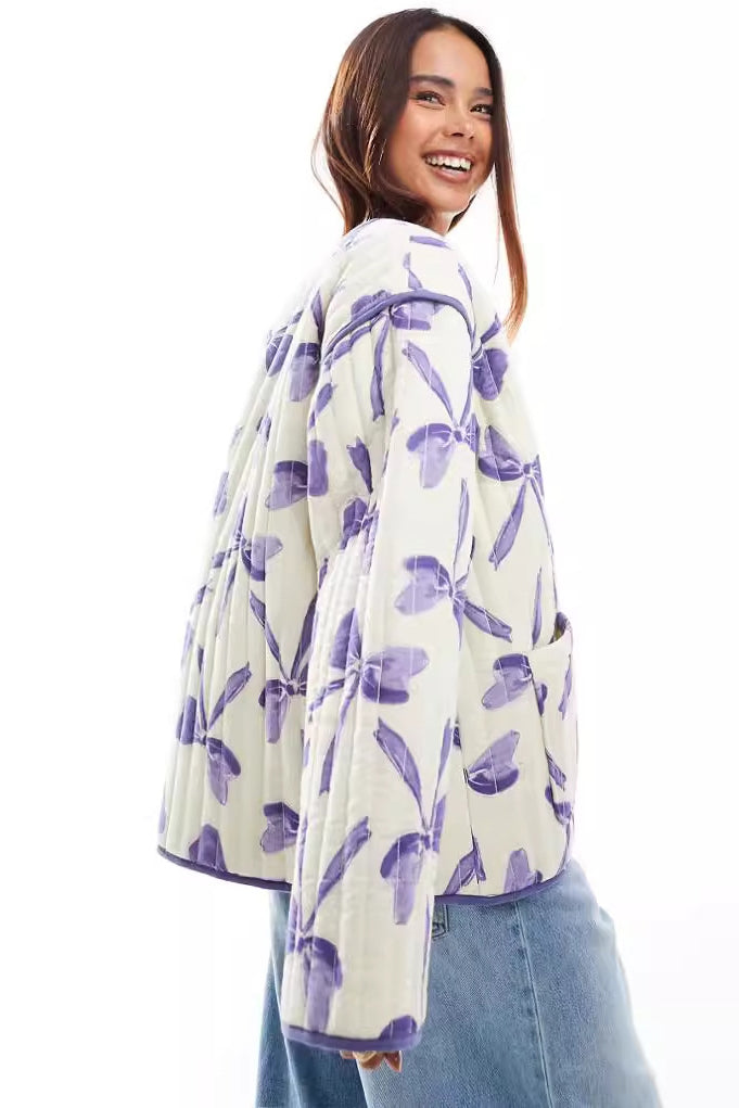 Modern Quilted Jacket In Bow Print