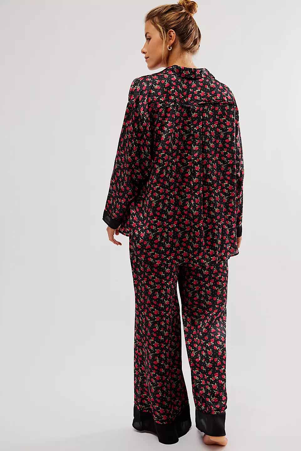 Coordinated Rose Print Pajama Set