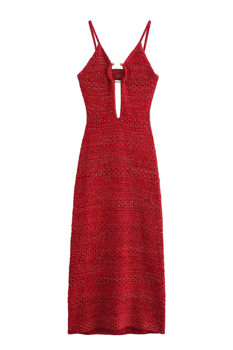 Modern Deep V-Neck halter-back knitted suspender dress