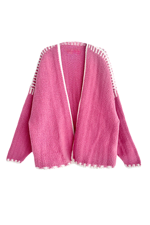 Contrast Loose Long Sleeve Knit Cardigan