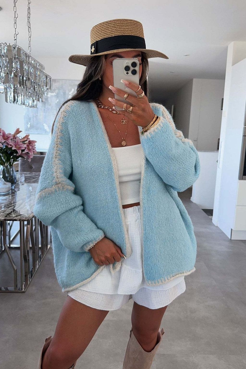Contrast Loose Long Sleeve Knit Cardigan