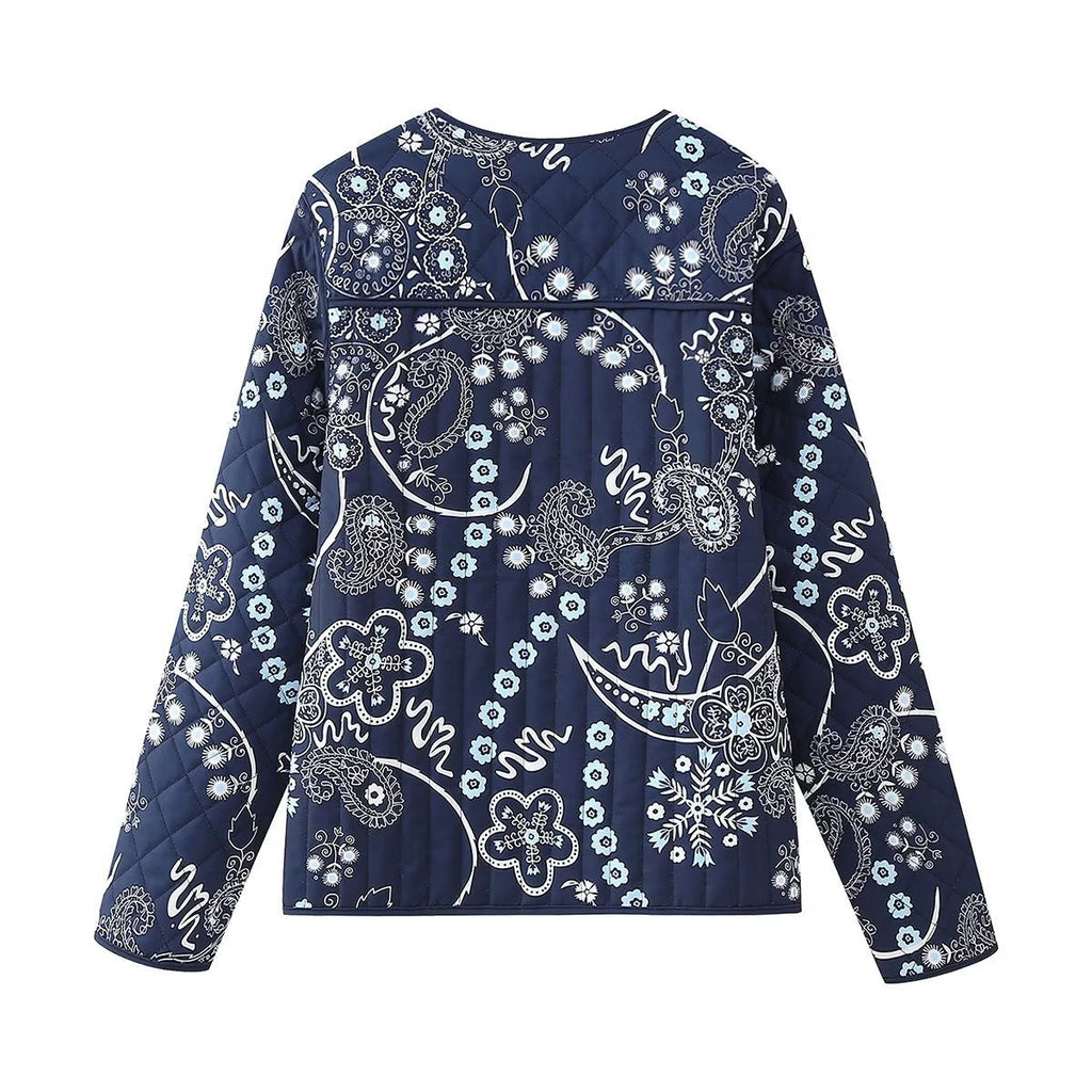 Quilted Jacket with Floral Print and Ethnic Print