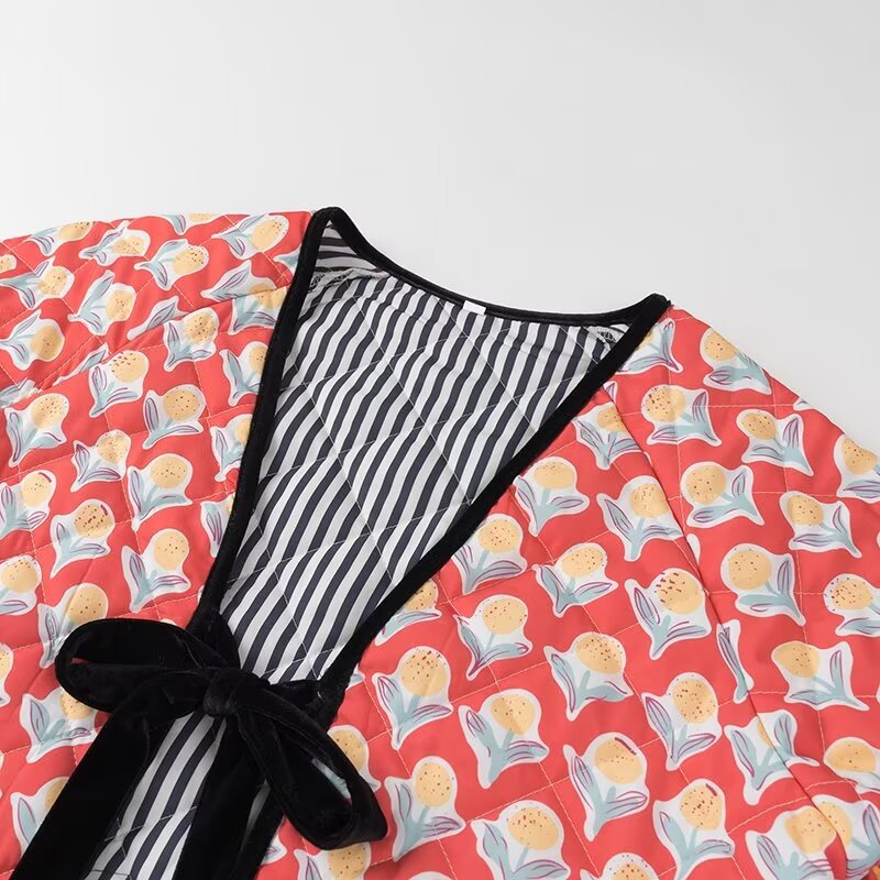 Lightweight Jacket with Floral Print and Bow Details