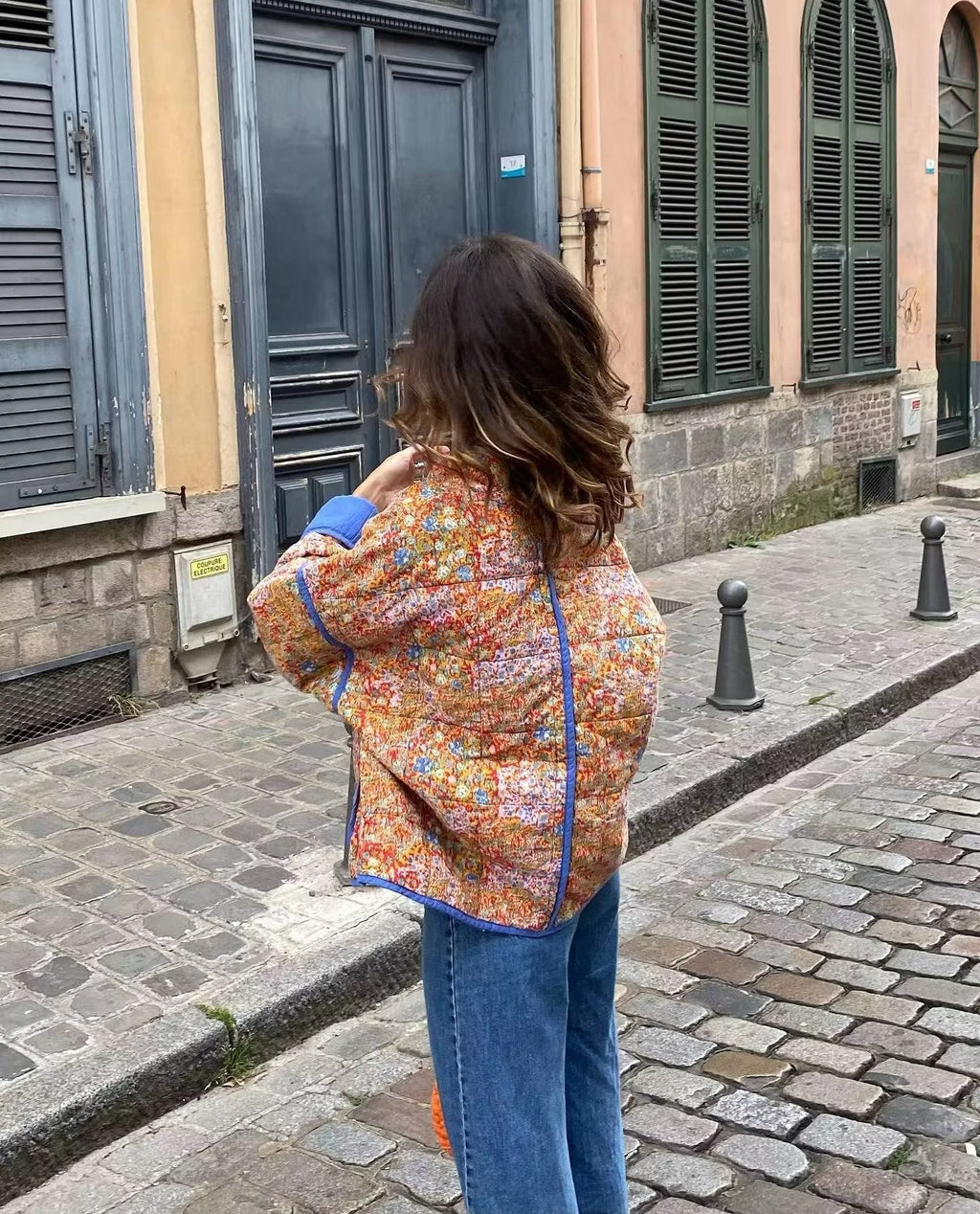 Jacket with Floral Print, Pockets and Drop Shoulders in Purple