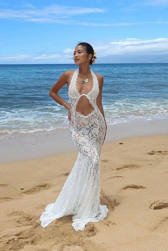 Romance Sheer Lace Maxi-Length Dress