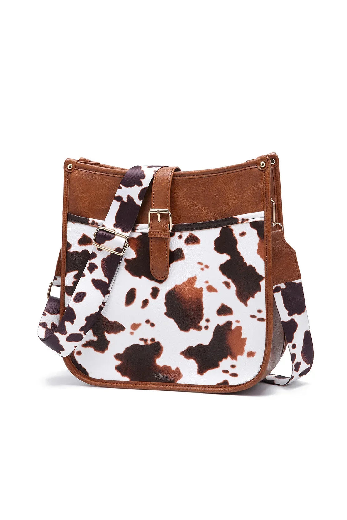 Modern Western Cowboy Style Brown Cow Print Crossbody Bag