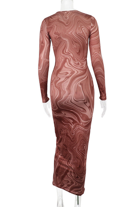 Edgy Swirl Sheer Midi-Length Dress