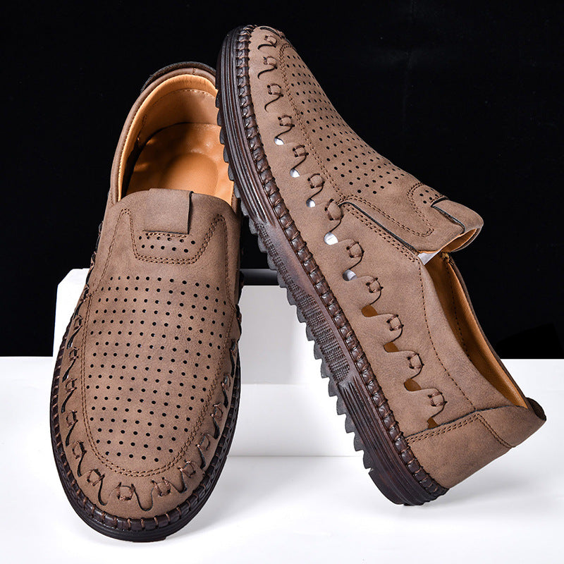 Cowhide Leather Slip-On Shoes with Precision Stitching