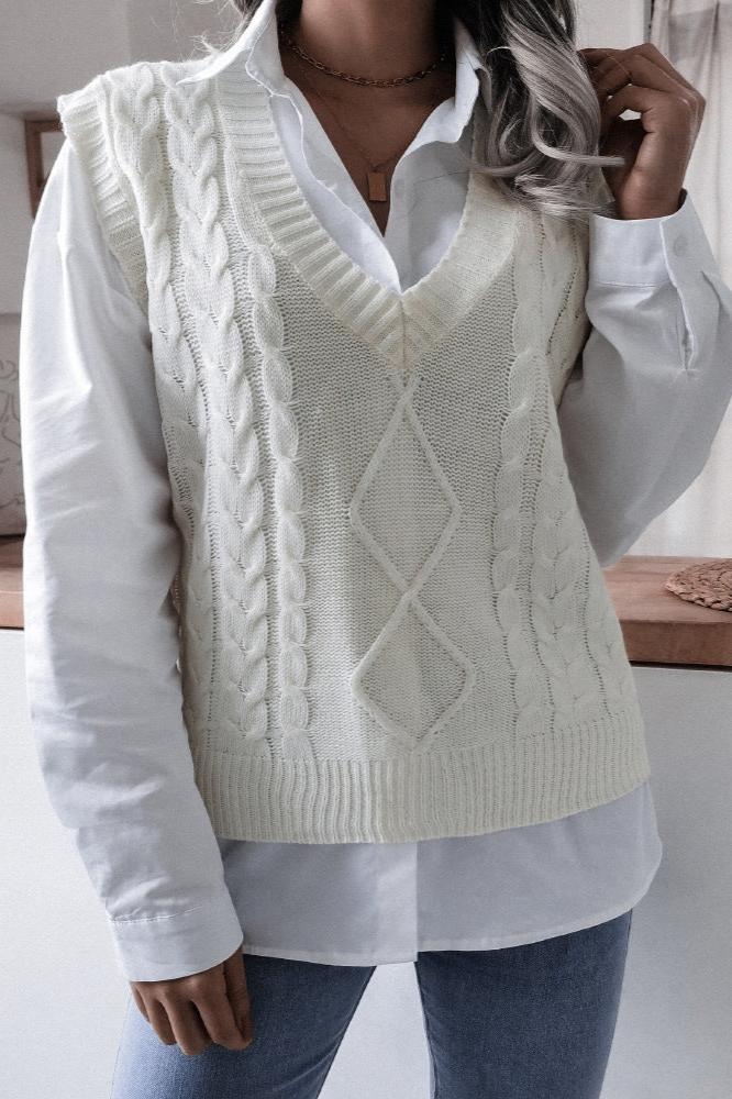 Solid Geometric Knit Sweater Vest
